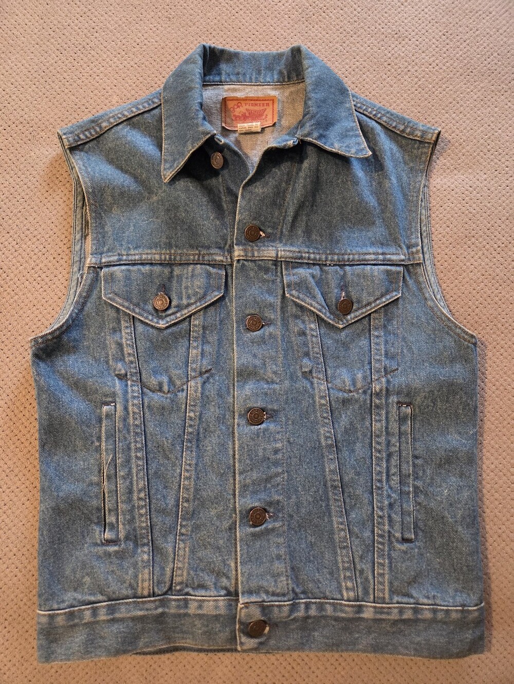 Gap Pioneer Vintage 80s Denim Jean Vest Cutoff Jacket Mens Size 34 Small